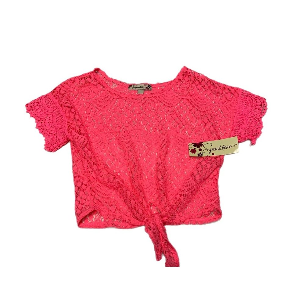 NWT Speechless Girks Hot Pink Lace Tie Crop Shirt Small